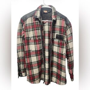 Vintage Plaid Easy Rider Leather trimmed Wool Shirt Jacket